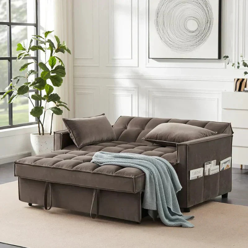 Kelvin Sofa Cum Bed In Suede Brown