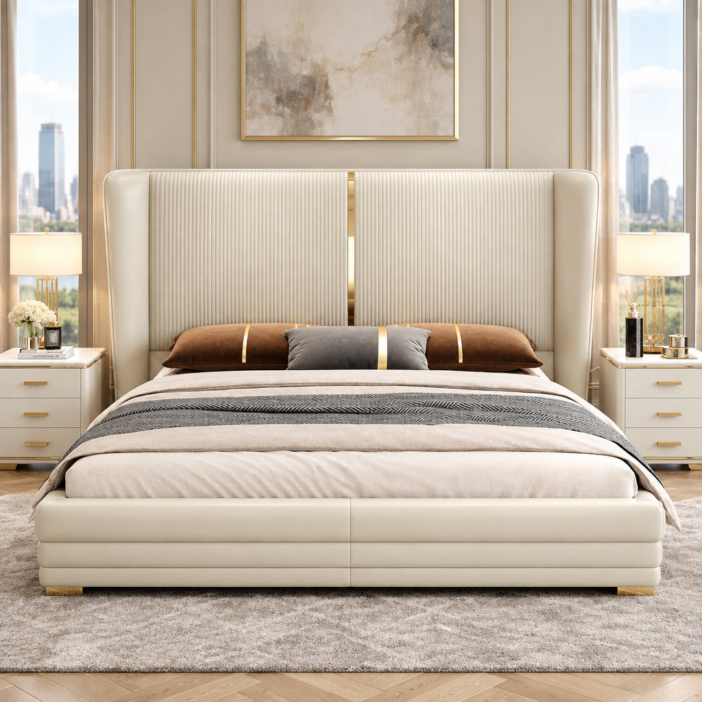 Vitara Luxury Upholstered Bed in Leatherette | Designer Bed - Luxe Maple