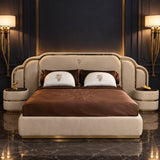 Vivo Premium Upholstered Bed With Side Tables in Suede - Luxe Maple