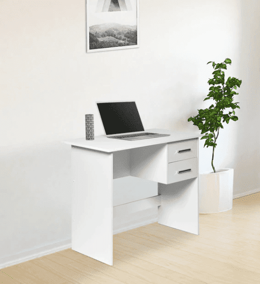 Zolo Study Table in White Color - Luxe Maple