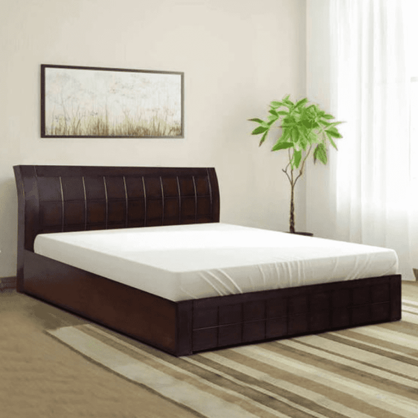 Ellis Wooden Bed with Storage in Brown Finish - Luxe Maple