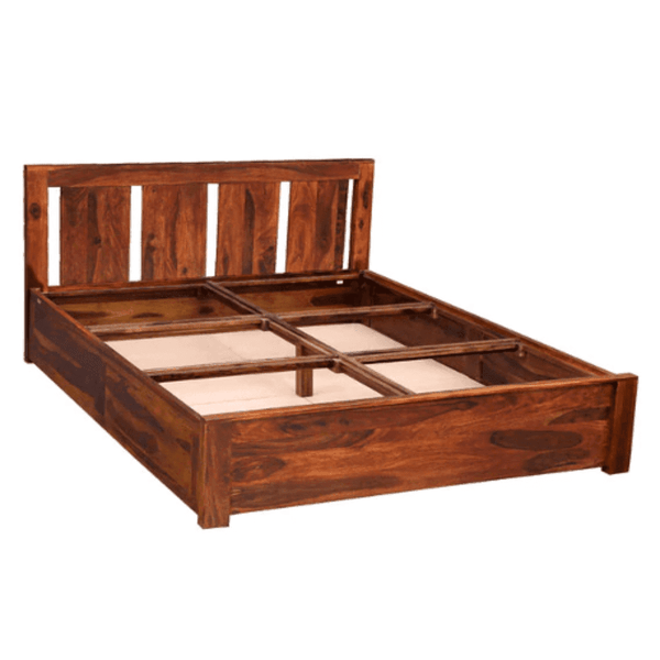 Honey Solid Wood King Size Bed with Storage in Honey Teak Finish - Luxe Maple