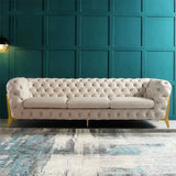 Ronaldo Chesterfield Sofa Set In Suede Beige