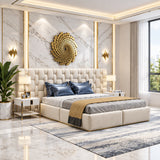 Casper Premium Upholstered Bed With Side Tables in Suede - Luxe Maple