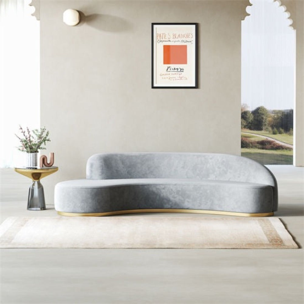 Pacific Luxury Modern Velvet Upholstered Curved Sofa Grey