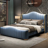 Mario Luxury Upholstered Bed in Leatherette Blue