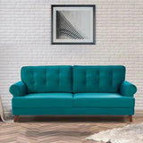 Mosco Straight Line Sofa Set In Suede Teal Blue