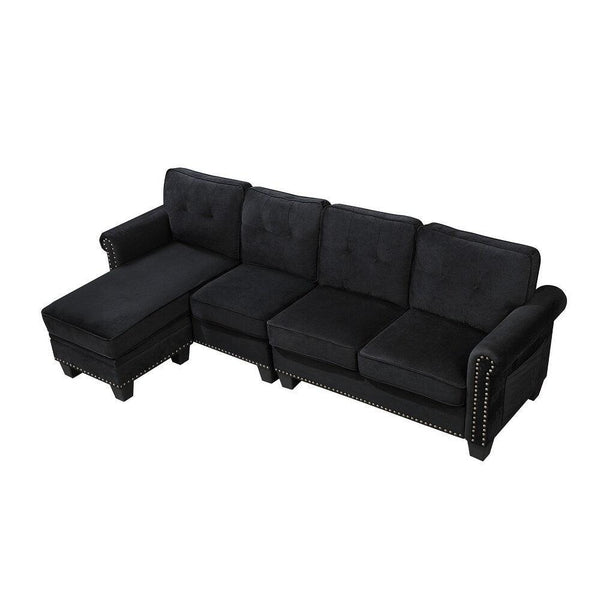 Delray Suede Sectional Sofa in Black - Luxe Maple