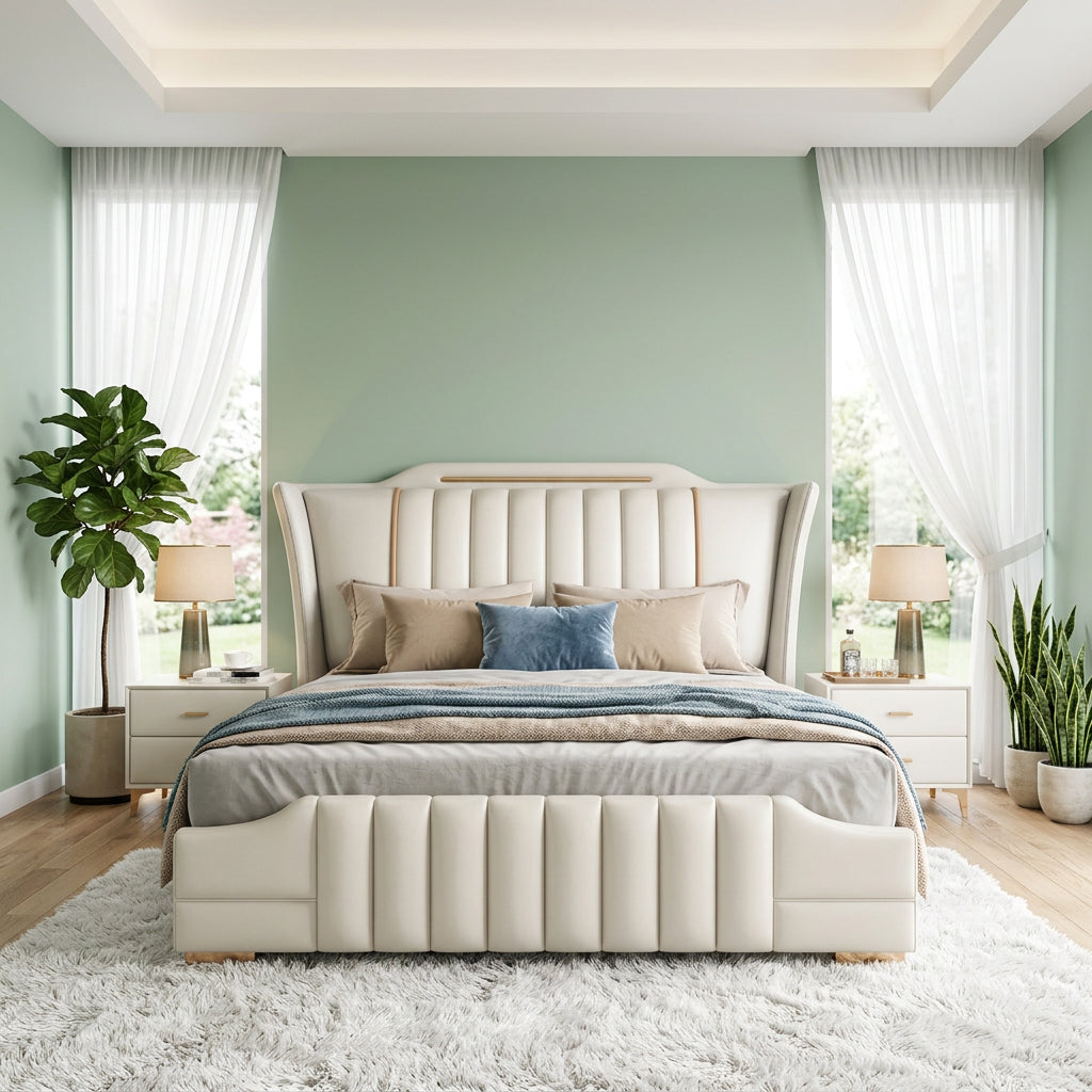 Alexa Luxury Upholstered Bed in Leatherette | Luxury Bed - Luxe Maple