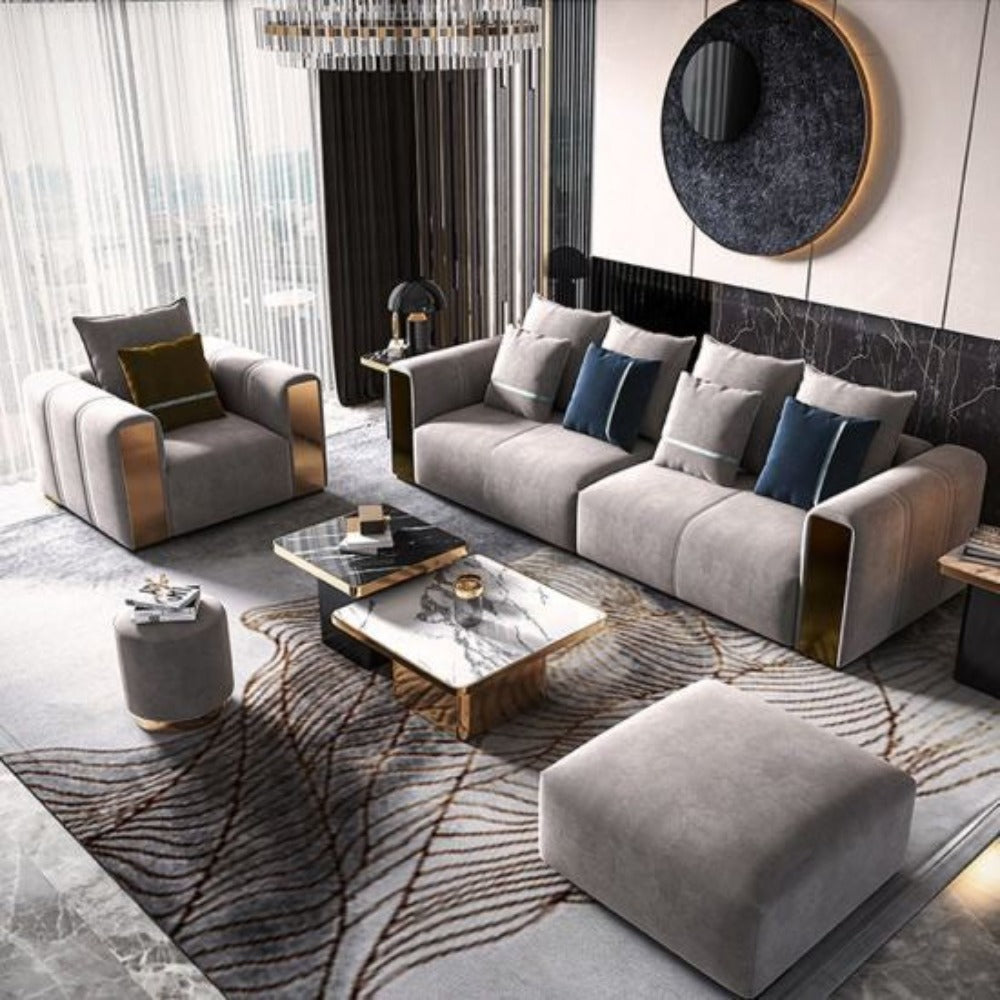 Alexa Preimum Modern Sofa Set in Grey Suede 3 Seater