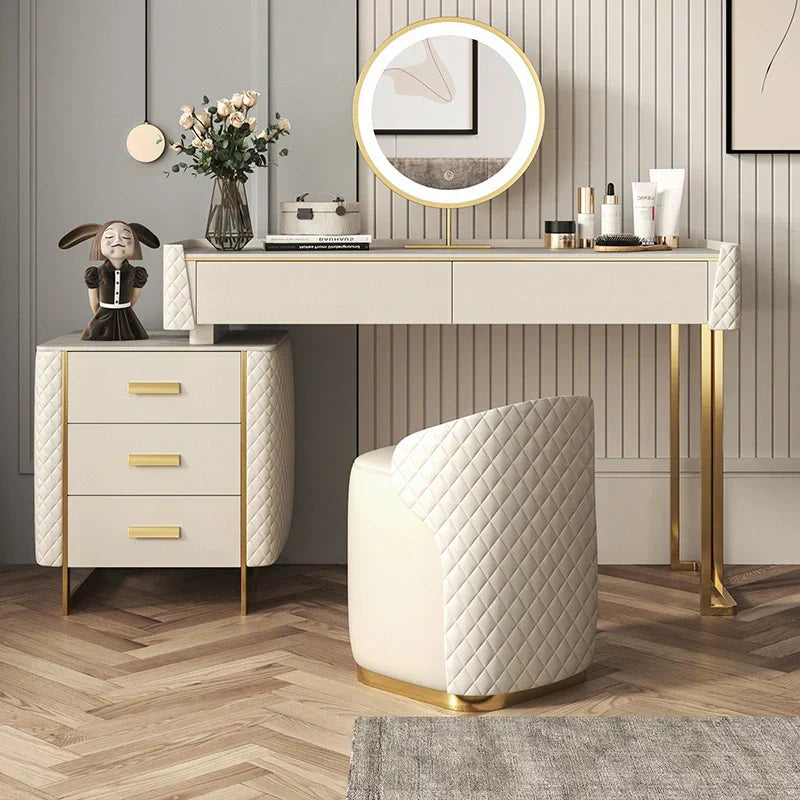 Pacific Dressing Table With Ottoman In Stainless Steel - Gold