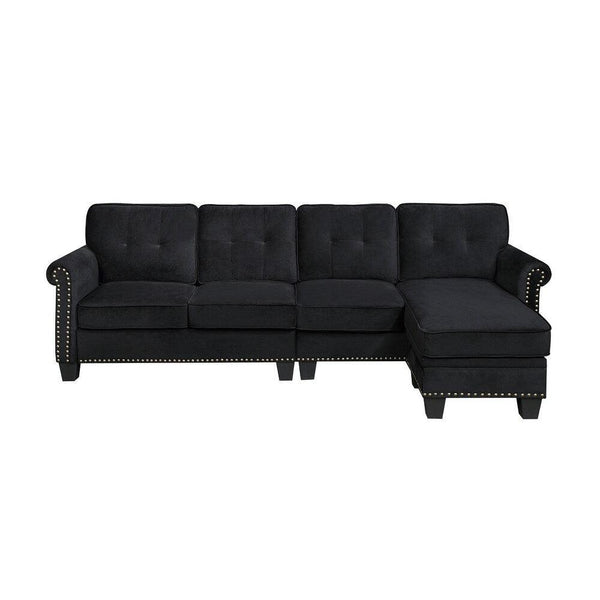 Delray Suede Sectional Sofa in Black - Luxe Maple
