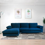Inox Modern Suede Sectional Sofa Blue
