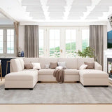 Jeffo Modern Suede Sectional U Shape Sofa Beige