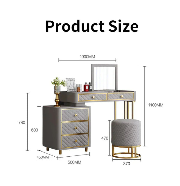 Oscar Dressing Table With Ottoman In Stainless Steel - Gold