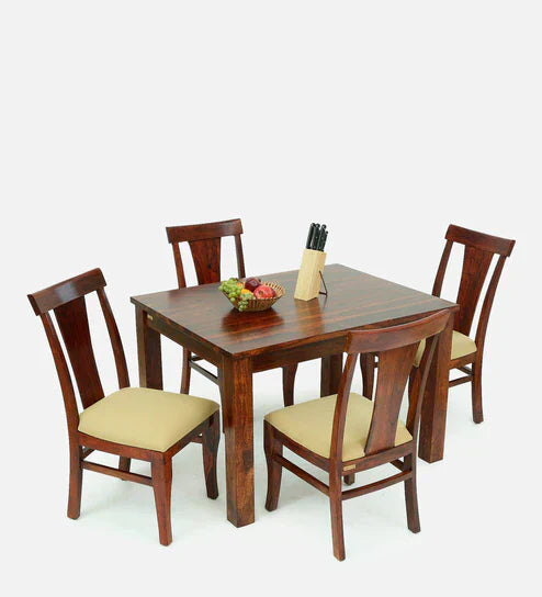 Umrao 4 Seater Dining Table in Honey Teak Color - Luxe Maple