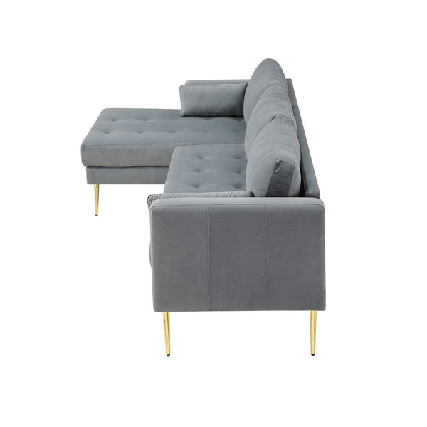 Volly High Back Couch Mid-century Suede SS Legs Chaise Sofa - Luxe Maple