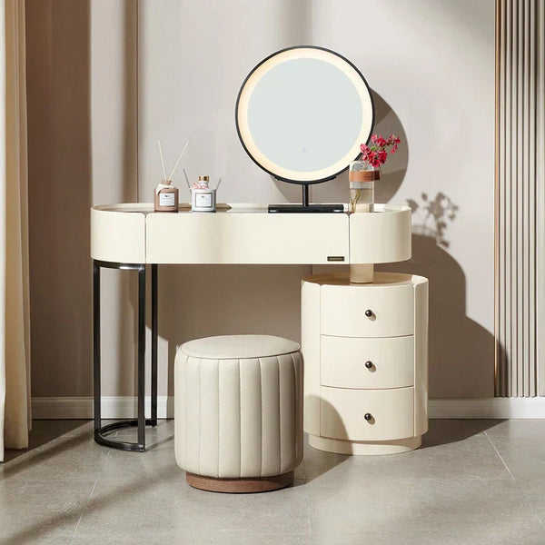 Worldmark Dressing Table With Ottoman In Stainless Steel - Gold - Luxe Maple