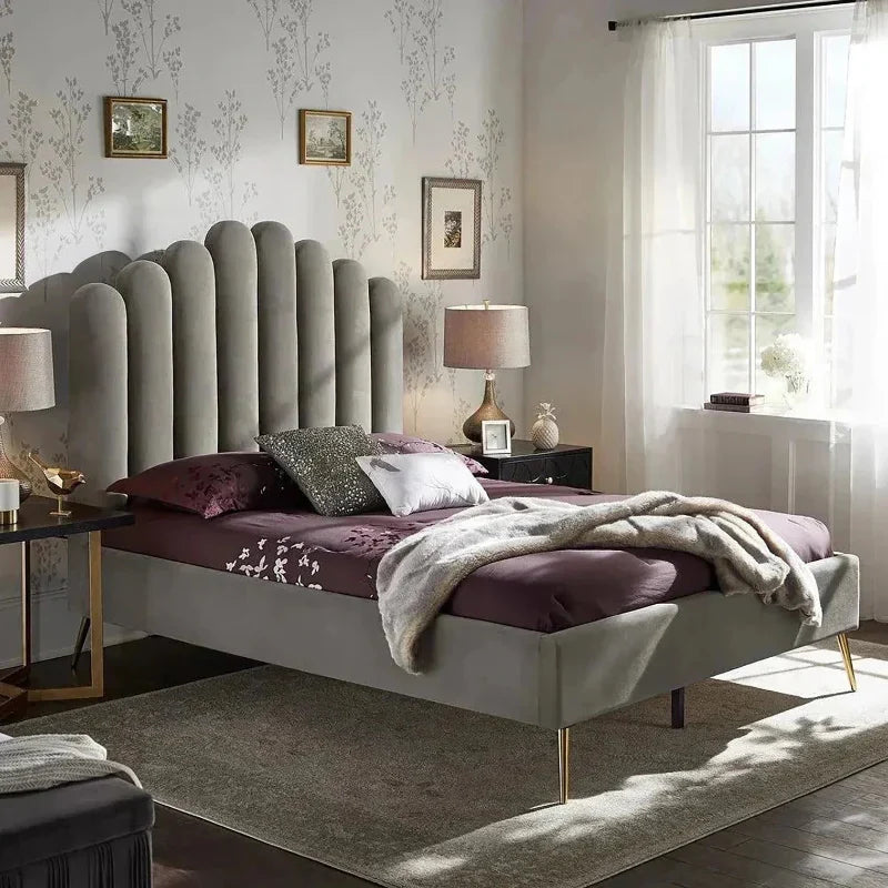 Classic Uniline Luxury Upholstered Bed Without Storage in Suede King Pro