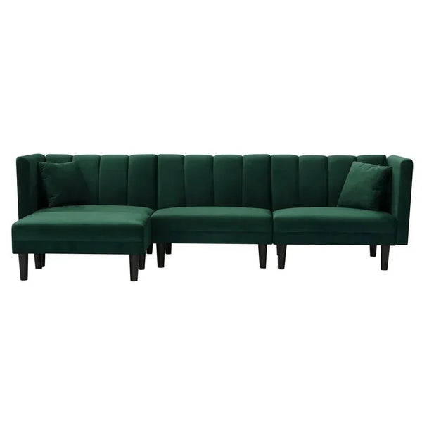 Yollo Suede Sectional Sofa in Green - Luxe Maple