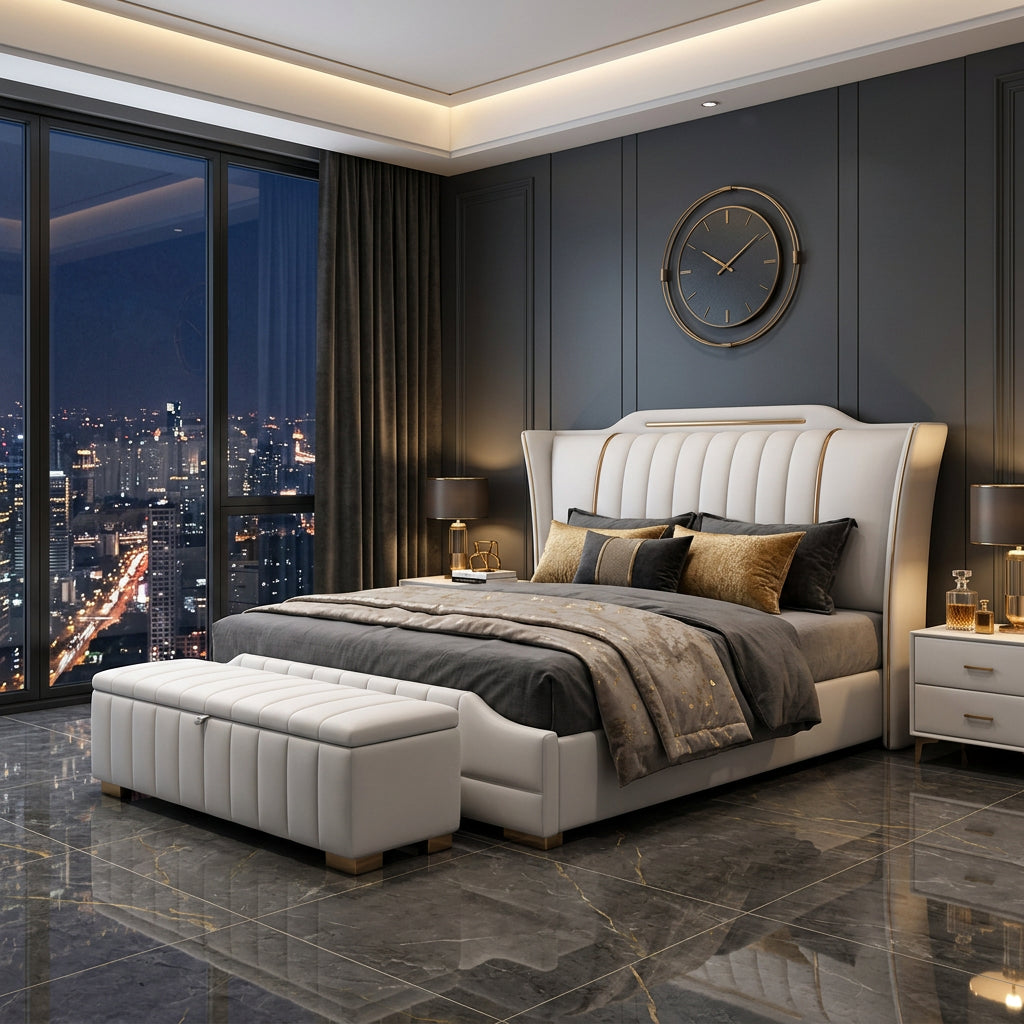 Alexa Luxury Upholstered Bed in Leatherette | Luxury Bed - Luxe Maple