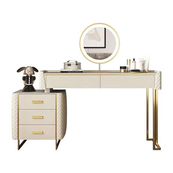 Pacific Dressing Table With Ottoman In Stainless Steel - Gold - Luxe Maple