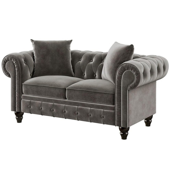 Cosmo Line Chesterfield Sofa Set in Grey - Luxe Maple