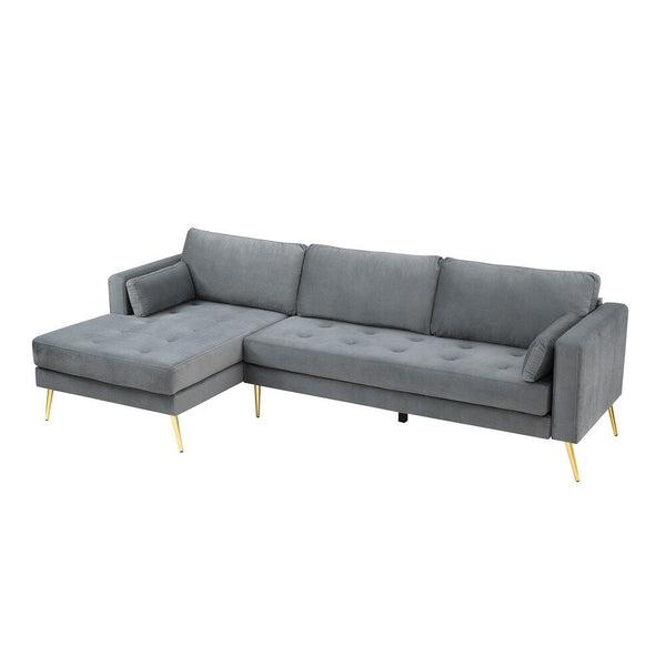 Volly High Back Couch Mid-century Suede SS Legs Chaise Sofa - Luxe Maple