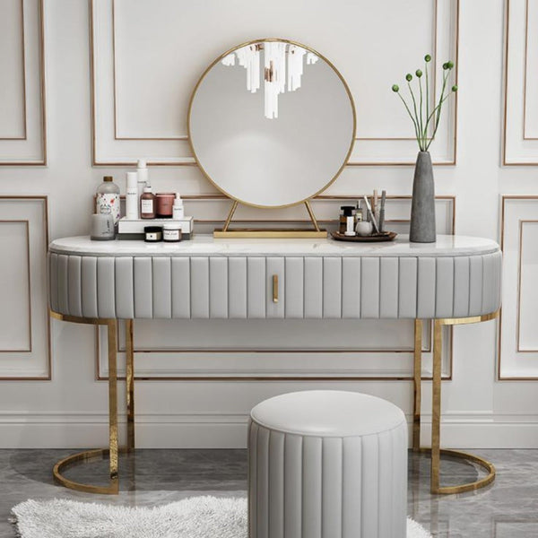 Nexa Dressing Table With Ottoman In Stainless Steel - Gold - Luxe Maple