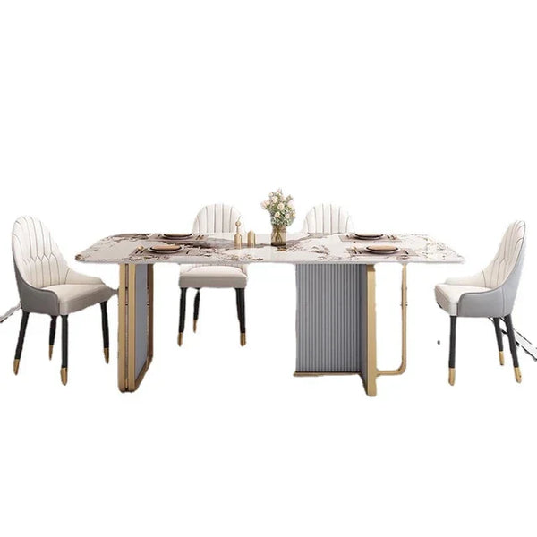 Volvo Luxury 6 Seater Dining Table in Golden Stainless Steel - Luxe Maple