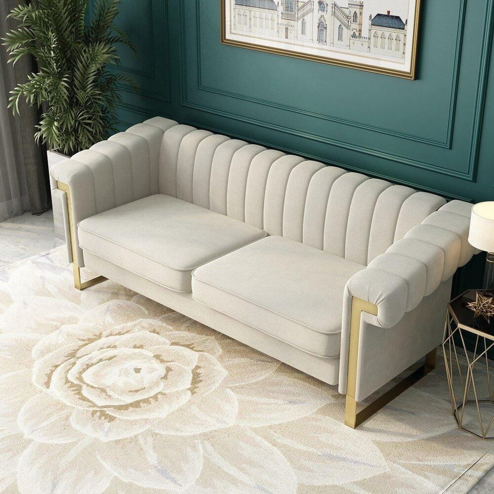 Glam Sofa Set in Beige With Golden SS Frame