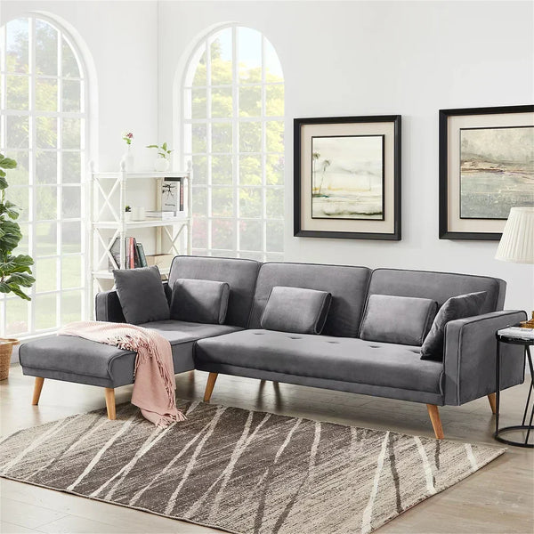 Umrao Upholstered Sectional Sofa In Grey Suede - Luxe Maple