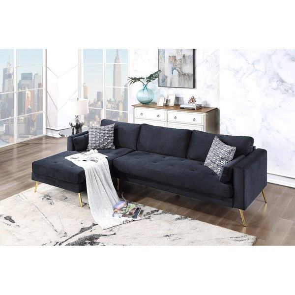 Volly One Couch Mid-century Sectional Sofa in Black - Luxe Maple