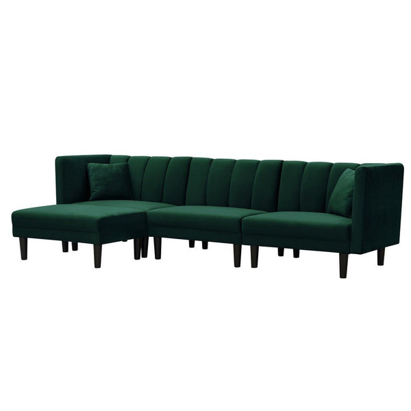 Yollo Suede Sectional Sofa in Green - Luxe Maple