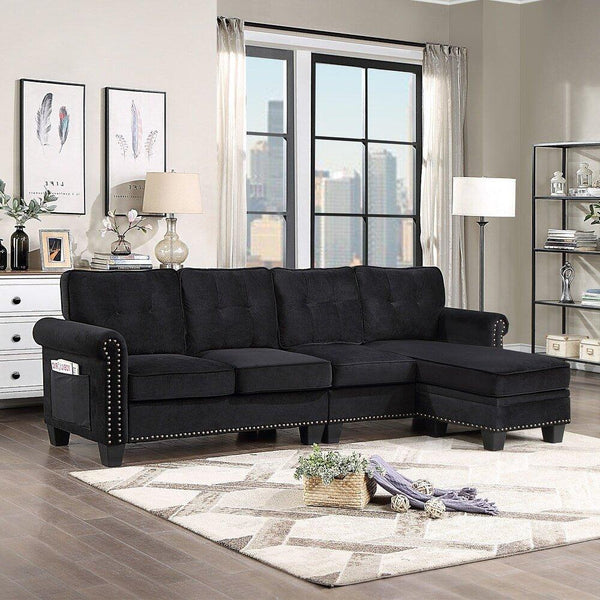 Delray Suede Sectional Sofa in Black - Luxe Maple
