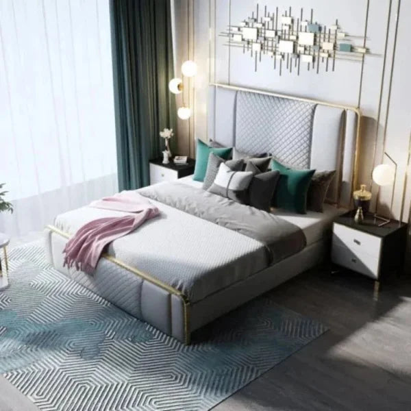 Matrix Luxury Upholstered Bed In Leatherette Grey