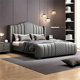 Mario Luxury Upholstered Bed in Leatherette Grey