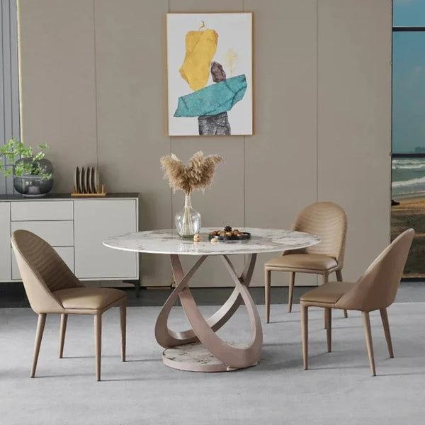 Pop-star Luxury 4 Seater Round Dining Table in Beige - Luxe Maple