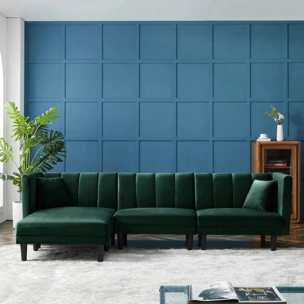 Yollo Suede Sectional Sofa in Green - Luxe Maple