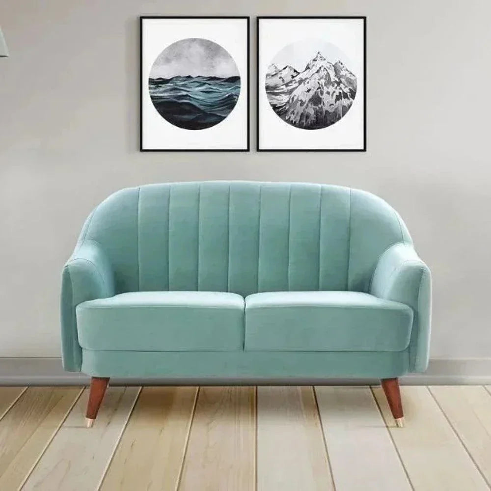 Kelly Straight Line Sofa Set in Suede 2 Seater Sky Blue