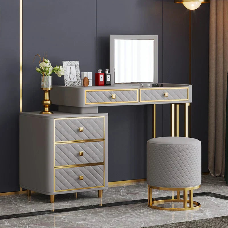 Oscar Dressing Table With Ottoman In Stainless Steel - Gold Grey
