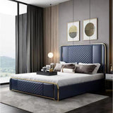 Matrix Luxury Upholstered Bed In Leatherette Blue