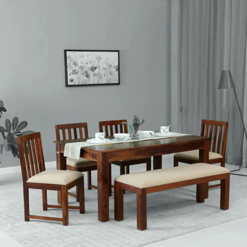 Tipsy 6 Seater Dining Table in Wenge Color (Sheesham Wood)