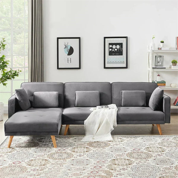 Umrao Upholstered Sectional Sofa In Grey Suede - Luxe Maple