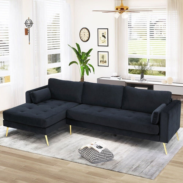 Volly One Couch Mid-century Sectional Sofa in Black - Luxe Maple