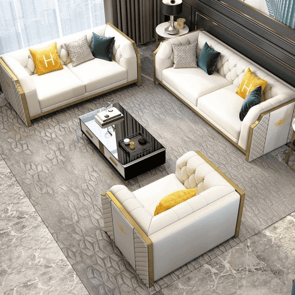 Bentley Luxury Chesterfield Sofa Set In Off White