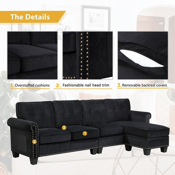 Delray Suede Sectional Sofa in Black - Luxe Maple
