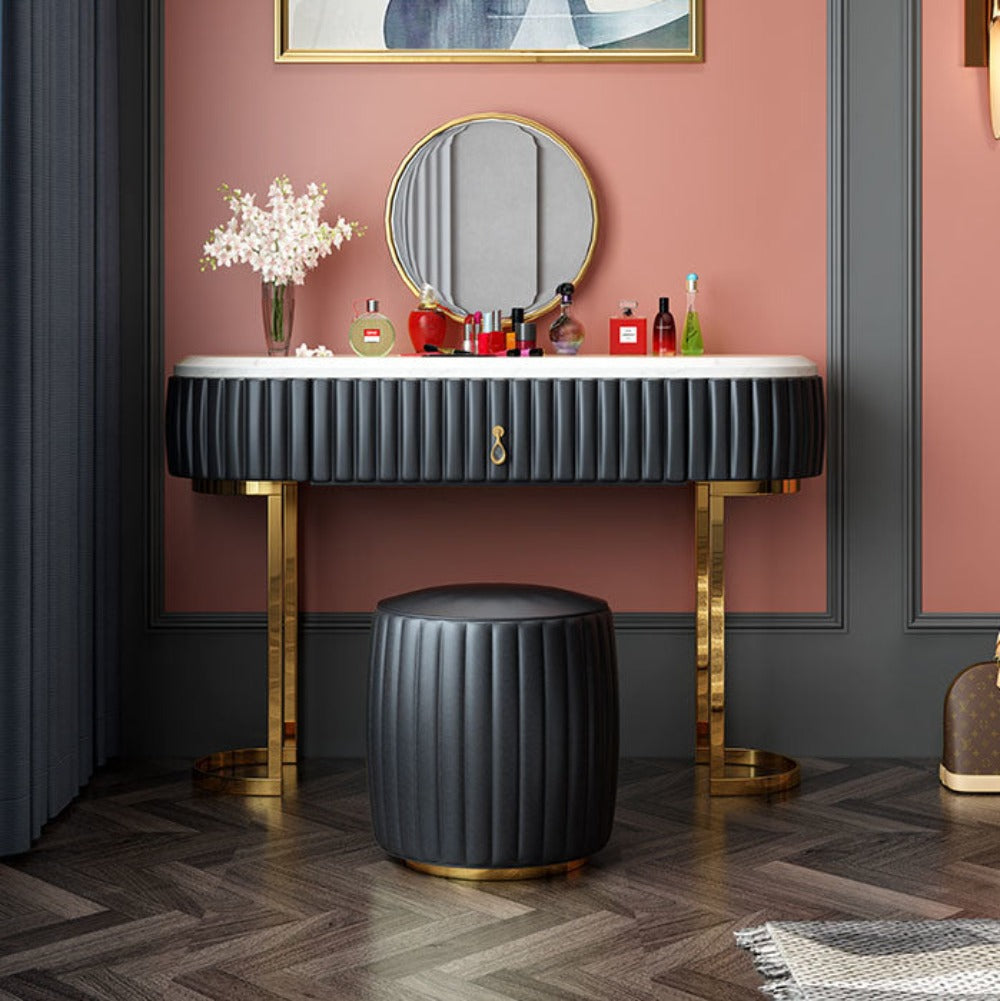 Nexa Dressing Table With Ottoman In Stainless Steel - Gold Black
