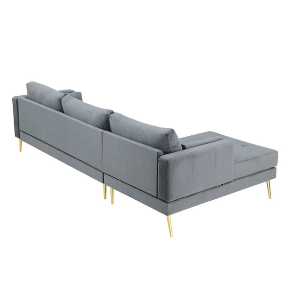 Volly High Back Couch Mid-century Suede SS Legs Chaise Sofa - Luxe Maple