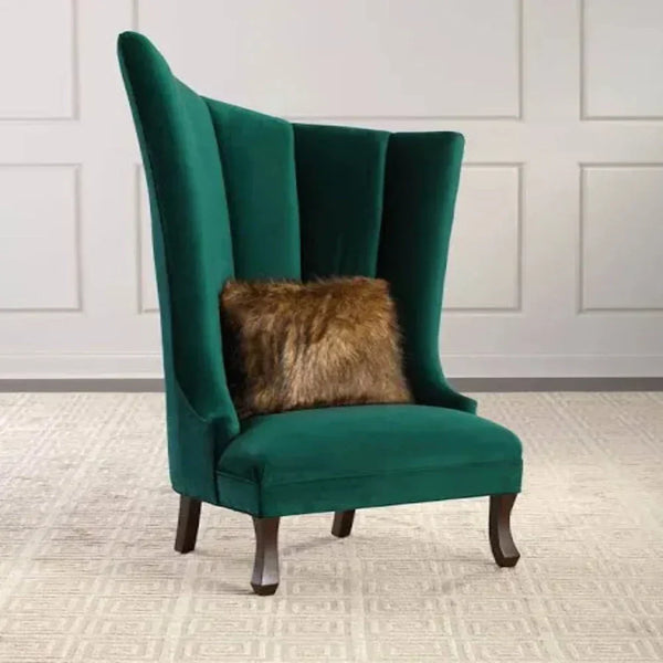 Navy Button-Tufted Wingback Chair In Green - Luxe Maple
